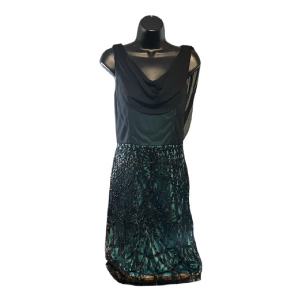 🖤 Black & Teal Beaded Cocktail Dress | Side Zipper | Elegant Evening Glam ✨ - Picture 3 of 9